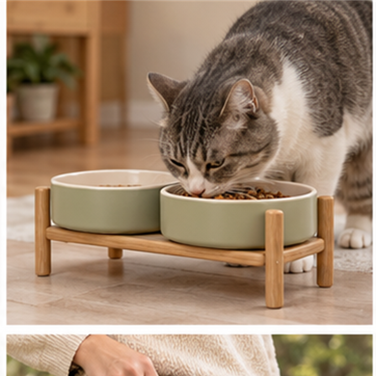 Elevated Cat Bowl Stand in use