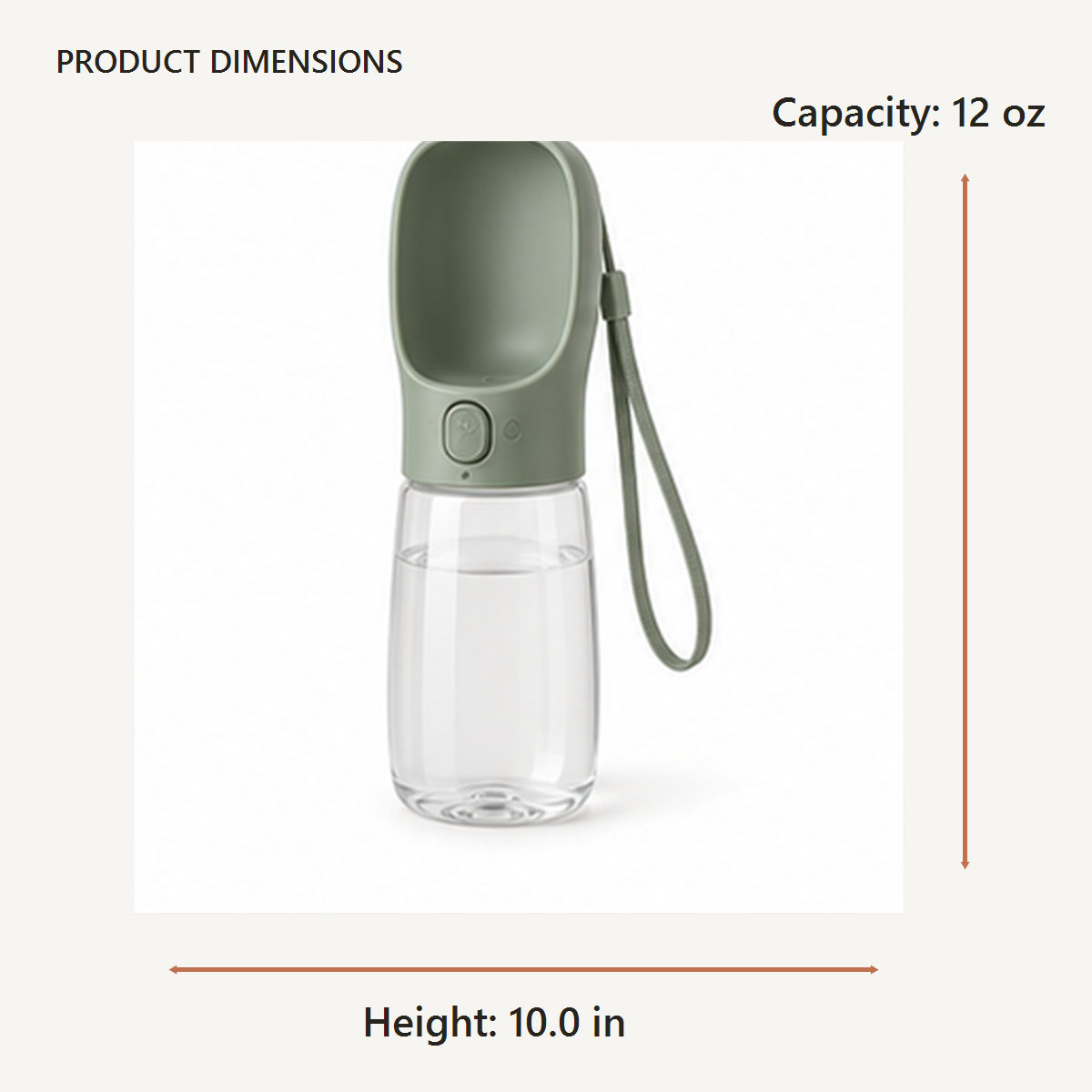 Portable Pet Water Bottle dimensions in inches