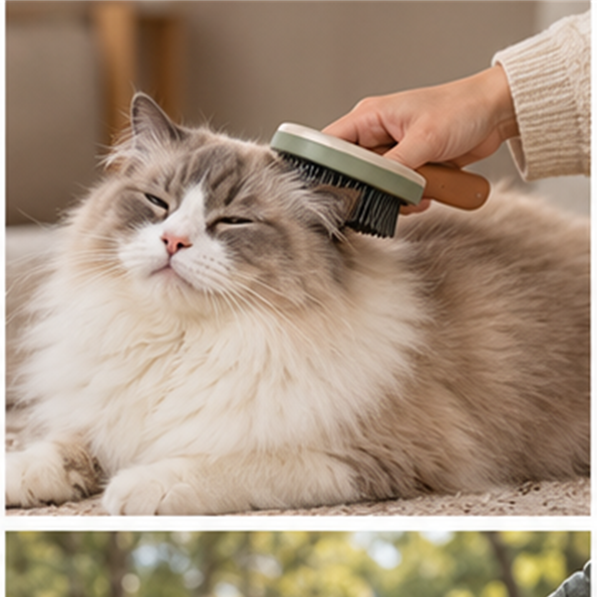 Self Cleaning Cat Grooming Brush in use